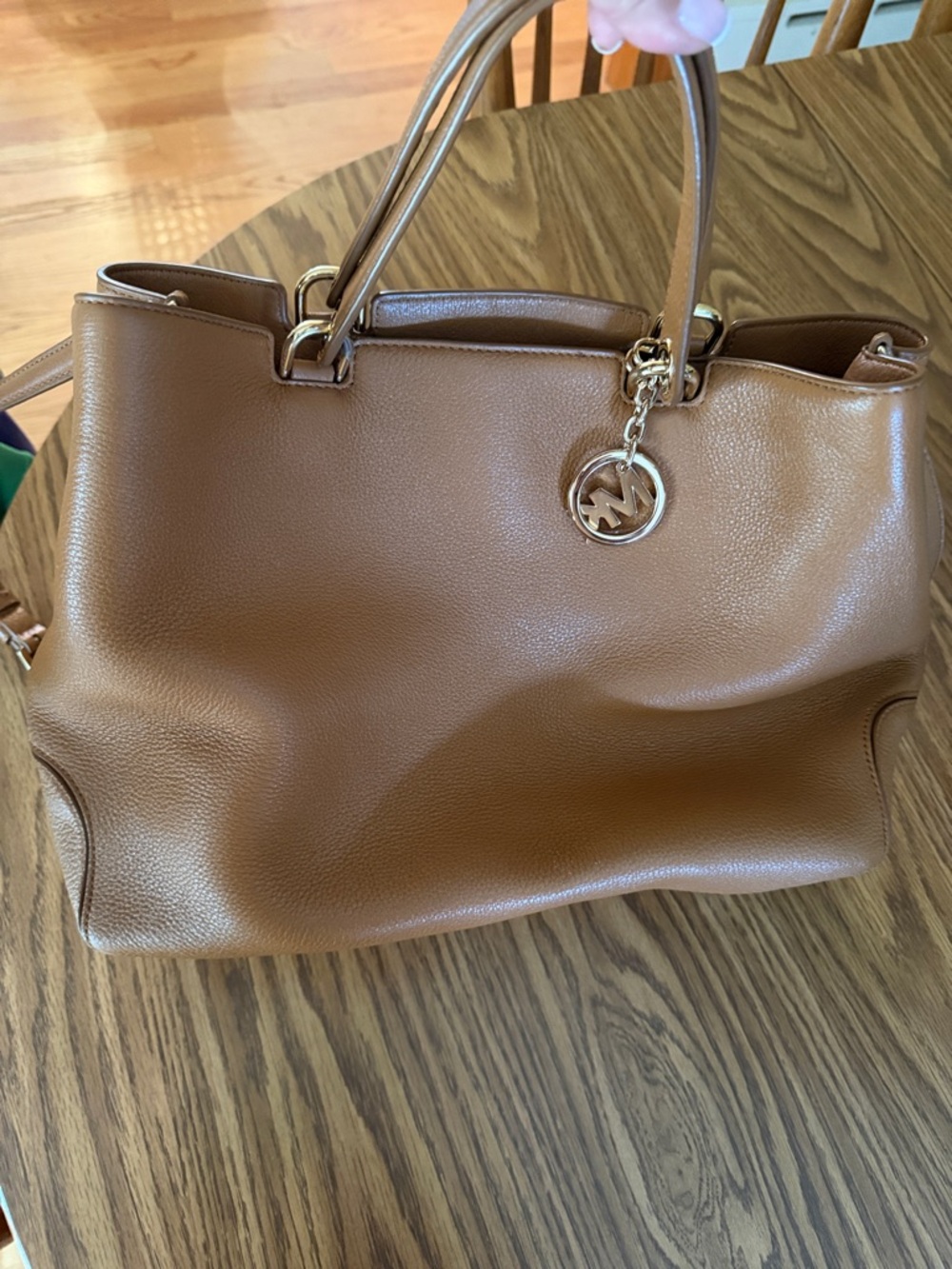 Michael Kors Cognac Pebbled Leather Tote with Gold MK Charm